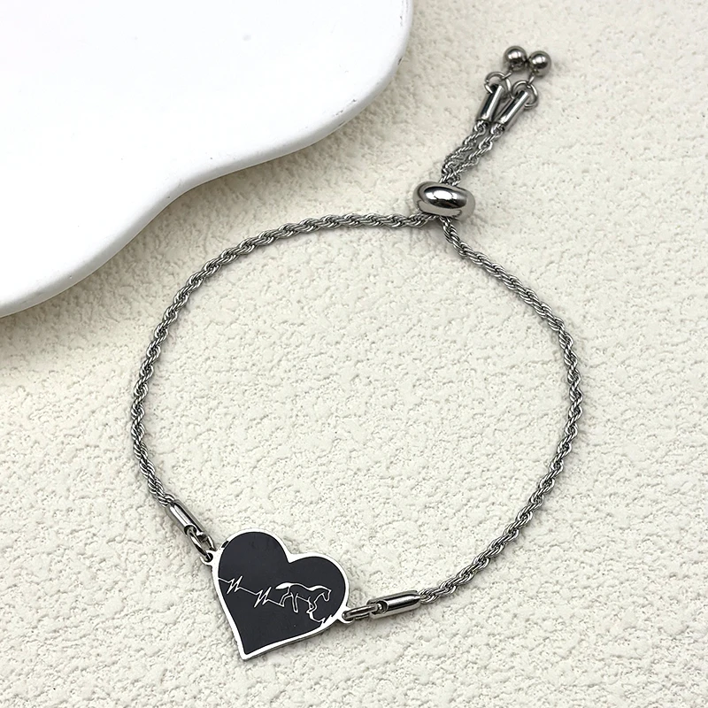 Love Heart Beat Horse Bracelet For Women Men Stainless Steel Silver Color Black Fashion Party Hiphop Hand Chain Jewelry Gifts 
Love Heart Beat Horse Bracelet For Women Men Stainless Steel Silver Color Black Fashion Party Hiphop Hand Chain Jewelry Gifts