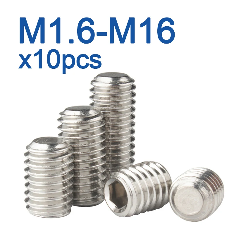 10pcs/lot Hexagon Hex Socket Set Screw Flat Point Allen Head M2 M2.5 M3 M4 M5 M6 M8 M10 M12 M14 M16 Stainless Steel Headless
10pcs/lot Hexagon Hex Socket Set Screw Flat Point Allen Head M2 M2.5 M3 M4 M5 M6 M8 M10 M12 M14 M16 Stainless Steel Headless