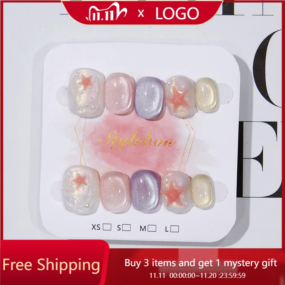 10pcs Handmade Press on Nails Summer 3D Shell Starfish Colorful Cat's Eye Macaron False Nail for Women&Girl Wearable Nail Art
10pcs Handmade Press on Nails Summer 3D Shell Starfish Colorful Cat's Eye Macaron False Nail for Women&Girl Wearable Nail Art