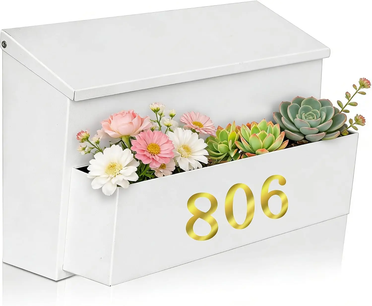 Large Wall Mount Mailbox with Flower Planter, Galvanized Steel Rust-Proof, 15.74"x9.84"x6.41" White
Large Wall Mount Mailbox with Flower Planter, Galvanized Steel Rust-Proof, 15.74"x9.84"x6.41" White