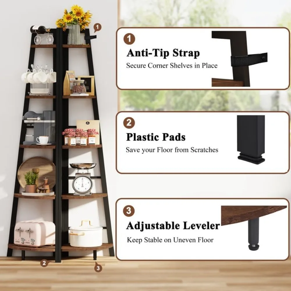 Rustic Corner Ladder Shelf, 5-Tier Black Metal Wood Corner Bookshelf, Narrow Tall Bookcase Shelving Unit for Living Room
Rustic Corner Ladder Shelf, 5-Tier Black Metal Wood Corner Bookshelf, Narrow Tall Bookcase Shelving Unit for Living Room