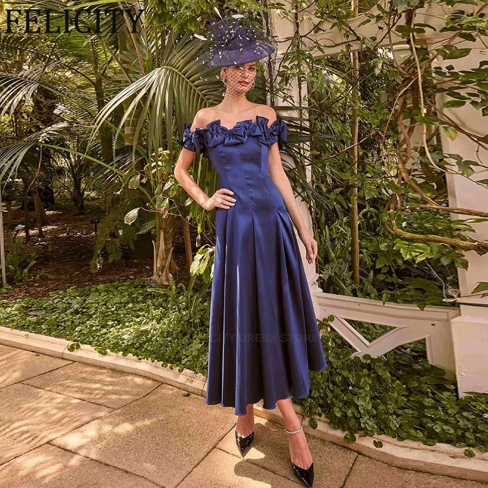 Elegant Wedding Party Dresses 2025 Customized A-line Off the shoulder Sexy Tea-length Mother of the Bride Bow Guest Evening Gown
Elegant Wedding Party Dresses 2025 Customized A-line Off the shoulder Sexy Tea-length Mother of the Bride Bow Guest Evening Gown