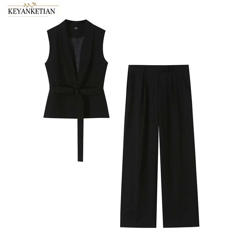 KEYANKETIAN 2026 Minimalist Black Suit Set Sleeveless Lapel Tie Waistcoat High Waist Pleated Wide Leg Long Trousers
KEYANKETIAN 2026 Minimalist Black Suit Set Sleeveless Lapel Tie Waistcoat High Waist Pleated Wide Leg Long Trousers