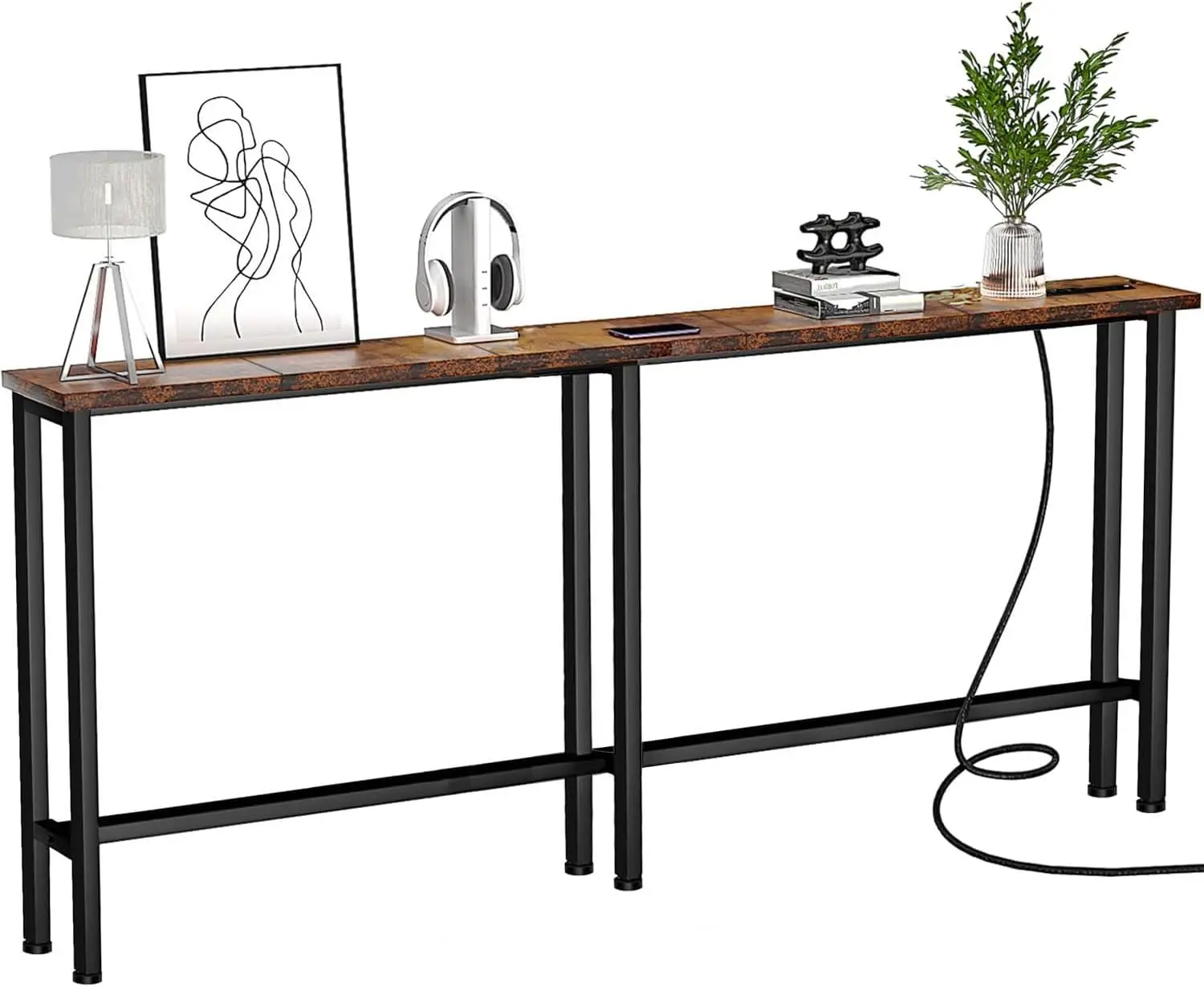 Узкий консольный столик 70 дюймов с розетками и USB-портами, металлическим каркасом, коричневый в деревенском стиле — простая сборка
Узкий консольный столик 70 дюймов с розетками и USB-портами, металлическим каркасом, коричневый в деревенском стиле — простая сборка