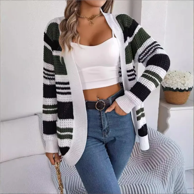 Solid Color Ladies Cardigan Sweater Knitted Autumn Winter Casual Contrasting Striped Pocket Long Sleeved Sweater Cardigan Jacket
Solid Color Ladies Cardigan Sweater Knitted Autumn Winter Casual Contrasting Striped Pocket Long Sleeved Sweater Cardigan Jacket