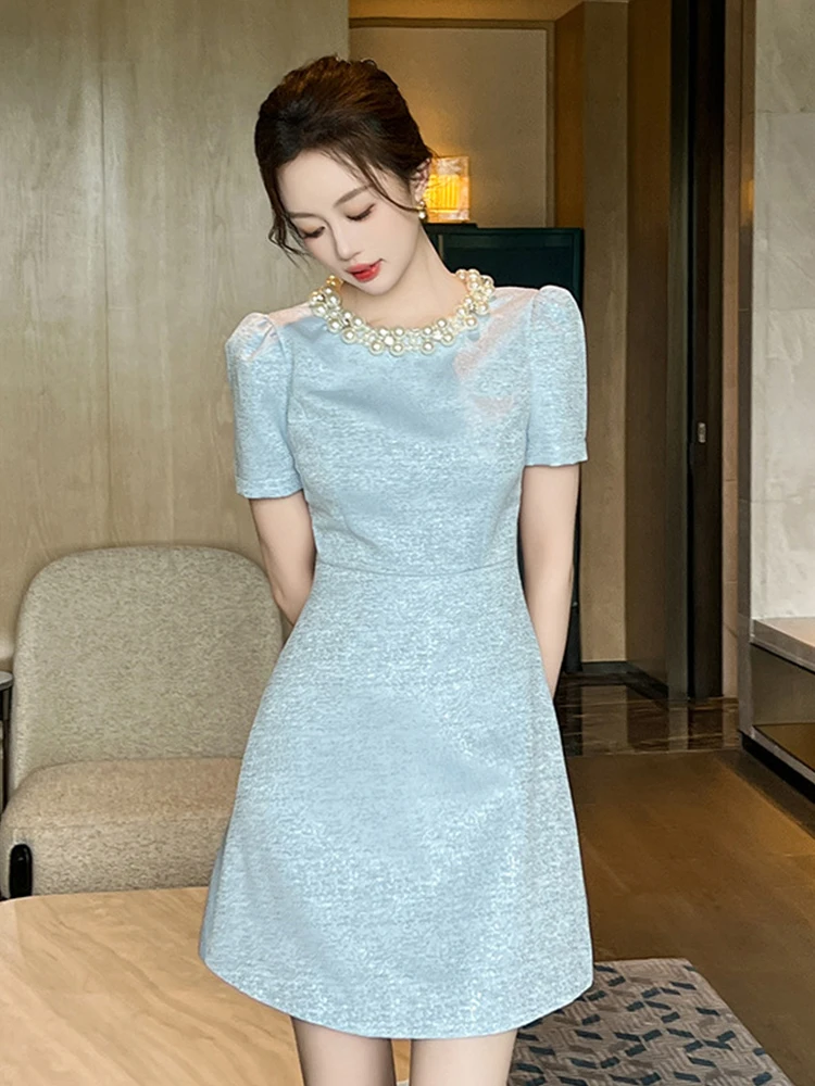 Summer Fashion Formal Occasion Evening Dress Women Elegant Luxury Pearl O-Neck Slim A-Line Short Party Vestidos Street Clothes
Summer Fashion Formal Occasion Evening Dress Women Elegant Luxury Pearl O-Neck Slim A-Line Short Party Vestidos Street Clothes