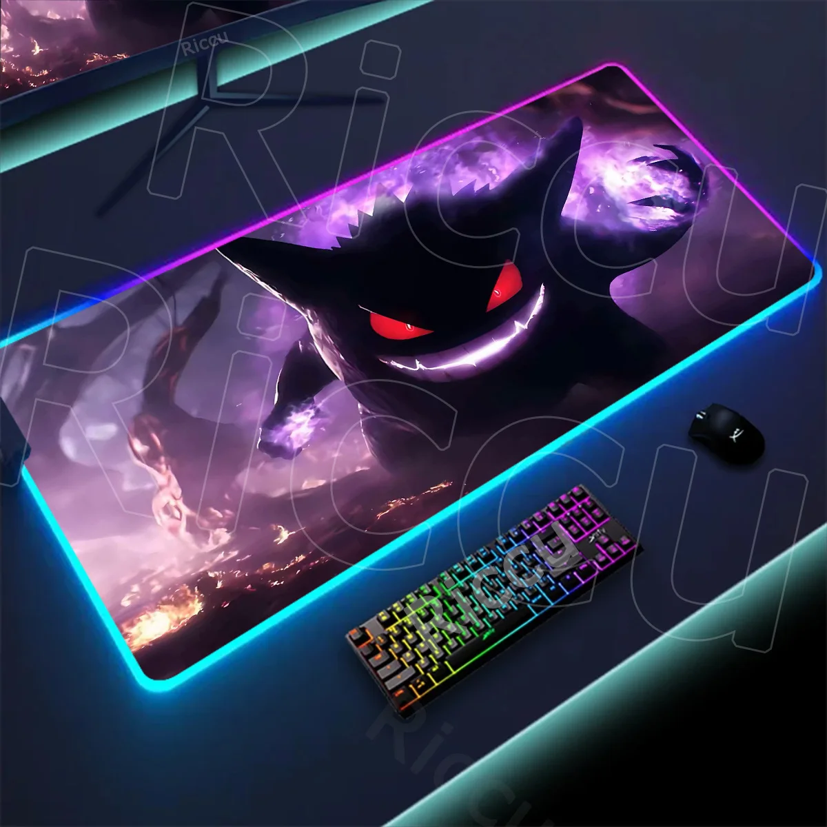 RGB Ghost Keyboard Carpet Anime Game Deskmat XXL G-Gengar Mousepad LED Backlit Pokemon Purple Computer Rug PC Rubber Accessories