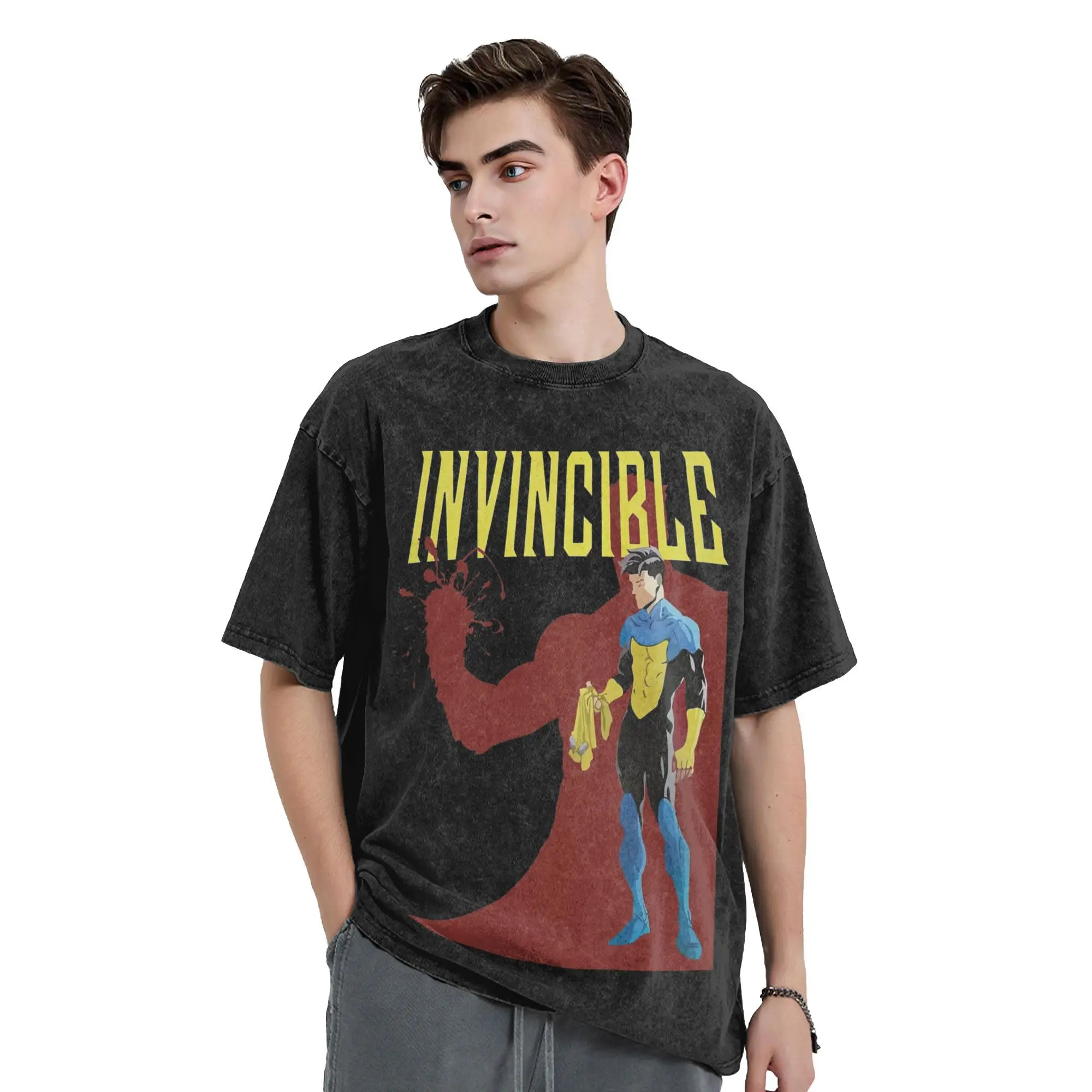 Washed T Shirts Invincible TV Series Superhero Print Poster T-Shirts Omni Man Streetwear Cotton Printed Tees for Men Women
Washed T Shirts Invincible TV Series Superhero Print Poster T-Shirts Omni Man Streetwear Cotton Printed Tees for Men Women