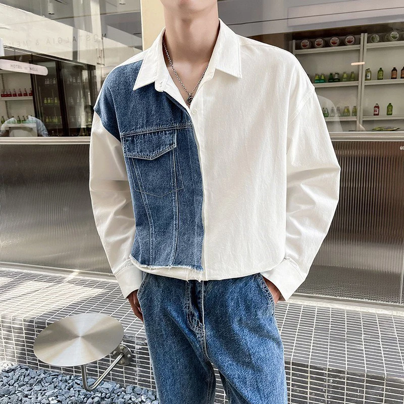 Daily Streetwear Mens Denim Patchwork Shirt Clothes Fashion Turn-down Collar Long Sleeve Button Shirts For Men Fall Casual Tops
Daily Streetwear Mens Denim Patchwork Shirt Clothes Fashion Turn-down Collar Long Sleeve Button Shirts For Men Fall Casual Tops