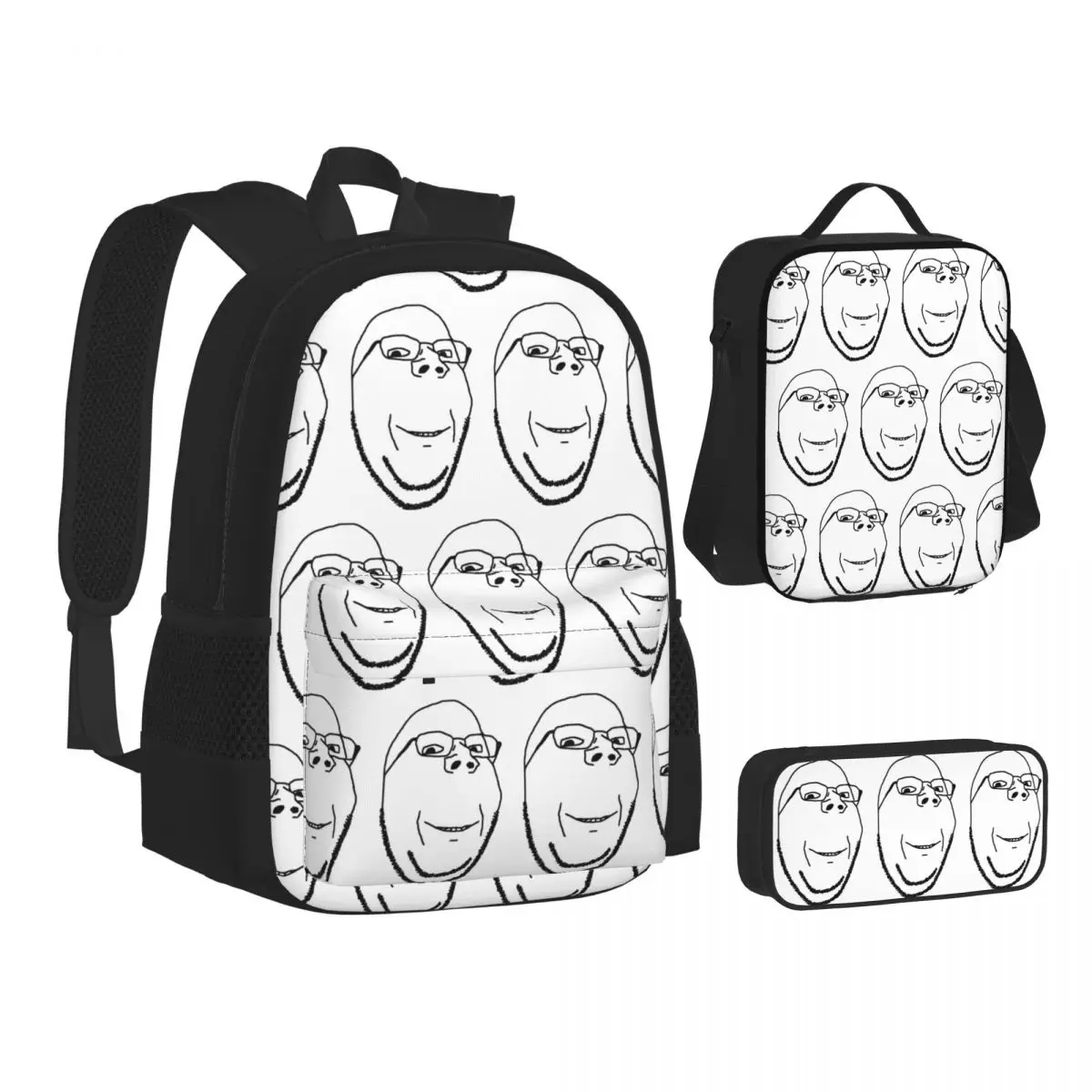 Smiling Wholesome Wojak Soyjak Backpacks Boys Girls Bookbag School Bags Kids Rucksack Lunch Bag Pen Bag Three-Piece Set
Smiling Wholesome Wojak Soyjak Backpacks Boys Girls Bookbag School Bags Kids Rucksack Lunch Bag Pen Bag Three-Piece Set