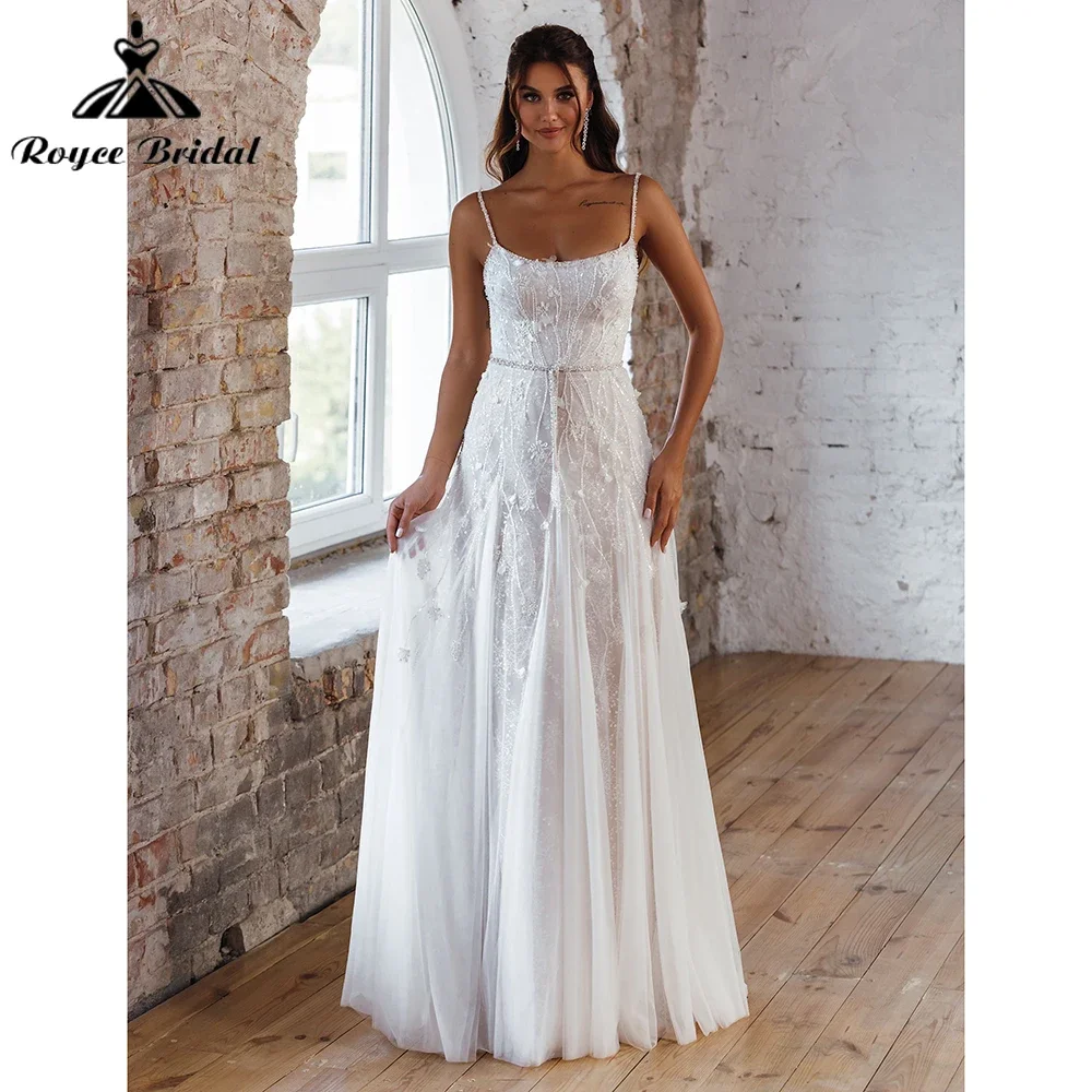 Roycebridal Scoop Neck Lace Appliques Beading A Line Wedding Dress Spaghetti Strap Detachable Short Sleeve Bride Gown Customized
Roycebridal Scoop Neck Lace Appliques Beading A Line Wedding Dress Spaghetti Strap Detachable Short Sleeve Bride Gown Customized