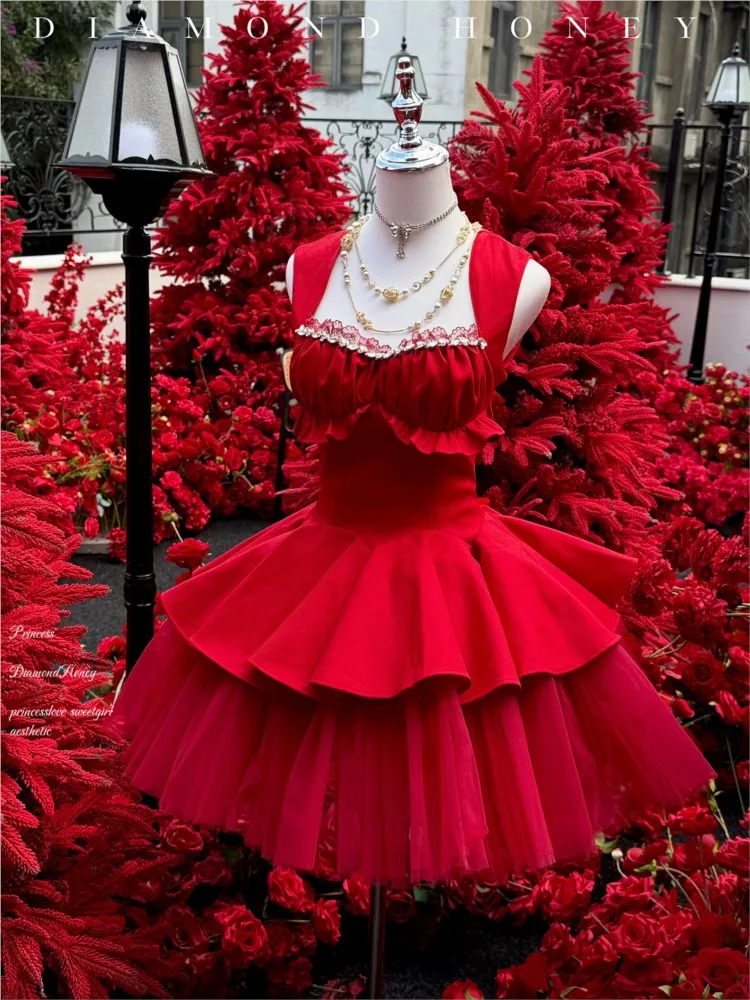 Rose red ballet fashion birthday coming-of-age gift dress
Rose red ballet fashion birthday coming-of-age gift dress