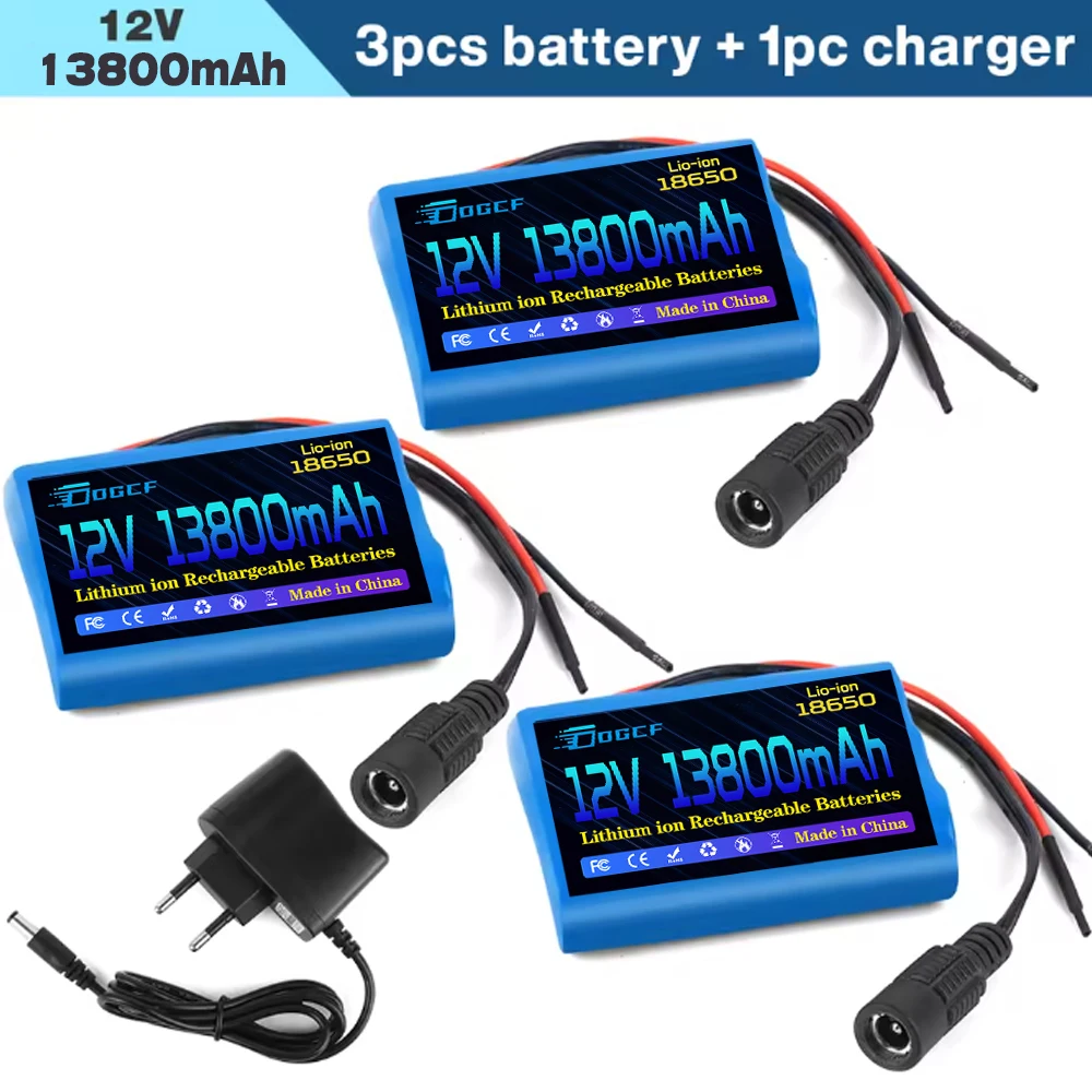 Upgraded 3S1P Protection Plate12V 13.8Ah Battery Pack 12V 13800mAh 18650 Lithium ion DC 12.6V Super Rechargeable Battery+Charger
Upgraded 3S1P Protection Plate12V 13.8Ah Battery Pack 12V 13800mAh 18650 Lithium ion DC 12.6V Super Rechargeable Battery+Charger
