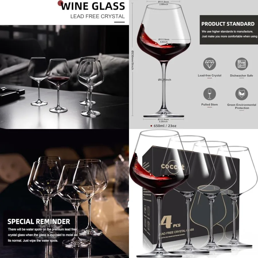 Red Wine Glasses Set of 4, Hand Blown Italian Style Burgundy Wine Glasses, Lead-Free Premium Glass [23 oz/650ml4 Pack
Red Wine Glasses Set of 4, Hand Blown Italian Style Burgundy Wine Glasses, Lead-Free Premium Glass [23 oz/650ml4 Pack