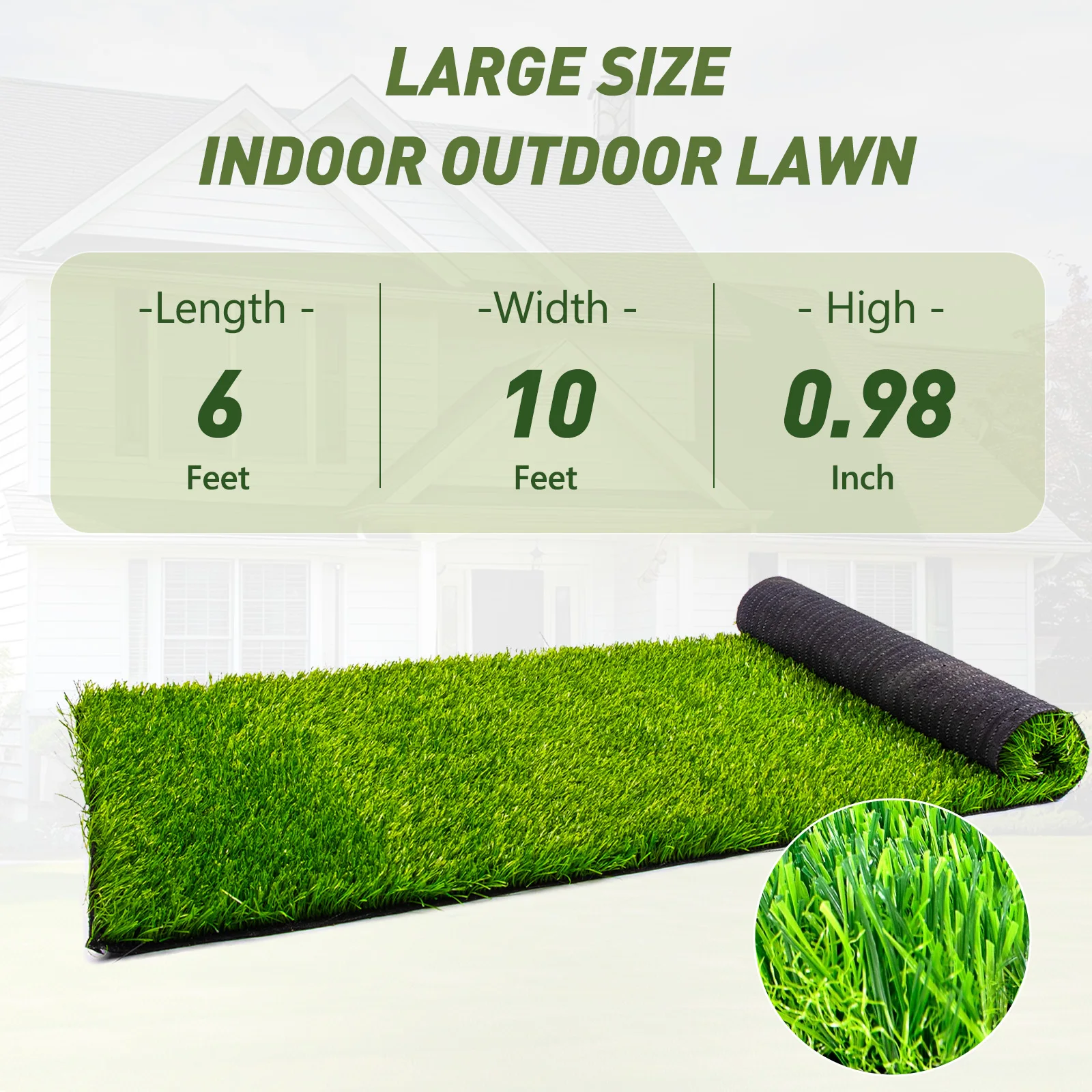 Upgraded Large Artificial Grass Turf | Indoor/Outdoor UV Protected & Fire Retardent Synthetic Lawn | Pet & Kid Friendly, Easy to Cut, Moisture-Proof Drainage Mat (6x10Feet)
Upgraded Large Artificial Grass Turf | Indoor/Outdoor UV Protected & Fire Retardent Synthetic Lawn | Pet & Kid Friendly, Easy to Cut, Moisture-Proof Drainage Mat (6x10Feet)