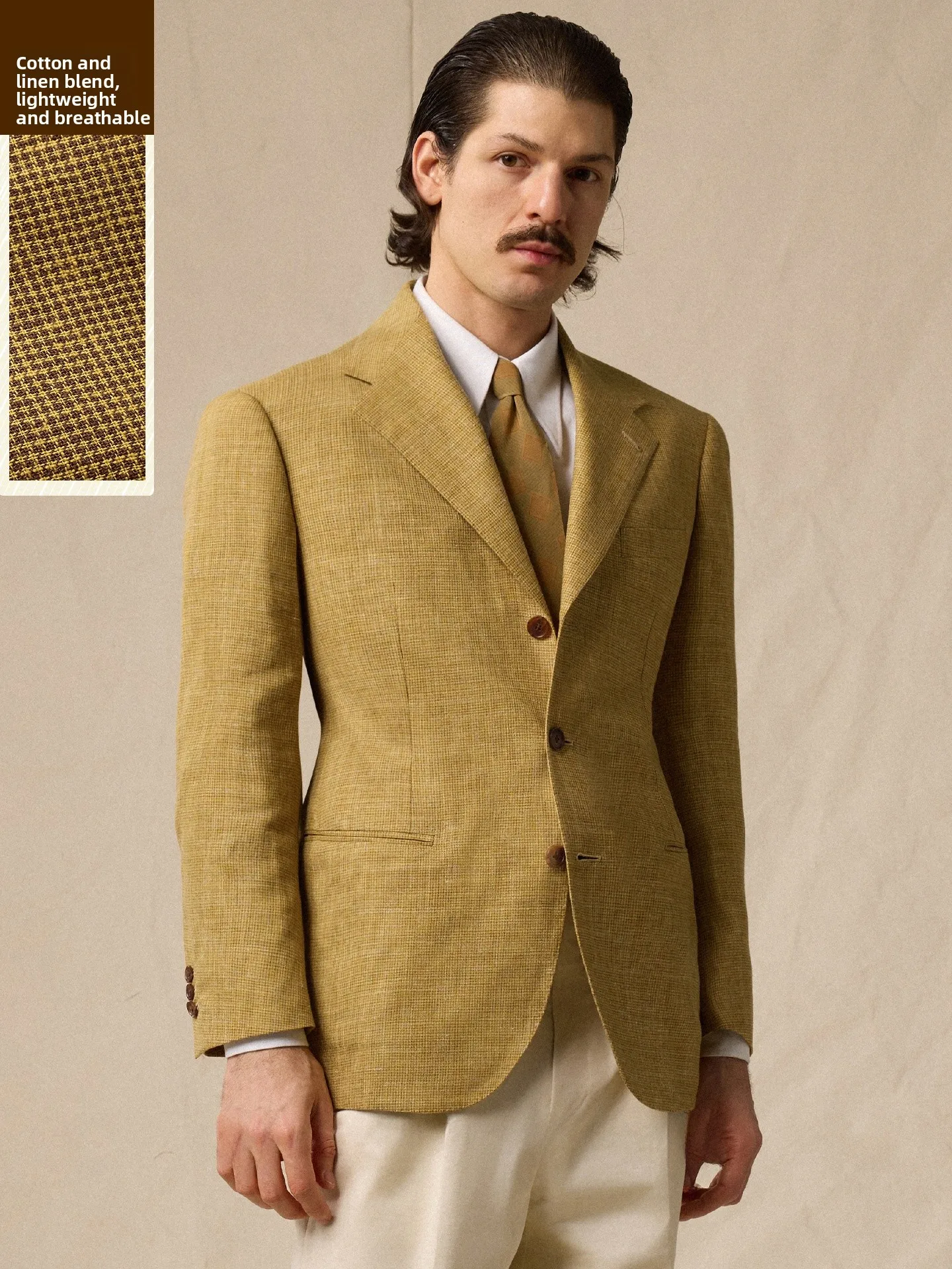 Cultum Men's Business Casual Suit Jacket Yellow Stitched Linen Cotton Spring Summer Checkered Pattern Single Button Closure
Cultum Men's Business Casual Suit Jacket Yellow Stitched Linen Cotton Spring Summer Checkered Pattern Single Button Closure