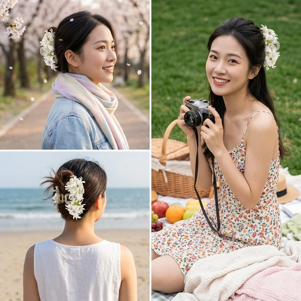 White Flower Hair Claw Clip 3D Floral Design Anti-Slip Ponytail Holder for Women Spring Outings Beach Vacation Daily Wear
White Flower Hair Claw Clip 3D Floral Design Anti-Slip Ponytail Holder for Women Spring Outings Beach Vacation Daily Wear