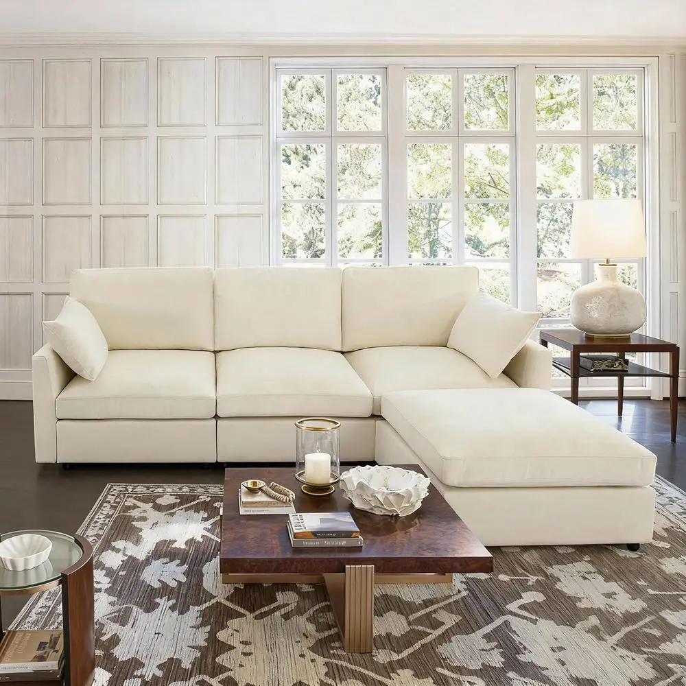 Spring Sectional Sofa with Ottoman, Beige, L-Shaped, Convertible, Comfortable Chenille Fabric
Spring Sectional Sofa with Ottoman, Beige, L-Shaped, Convertible, Comfortable Chenille Fabric
