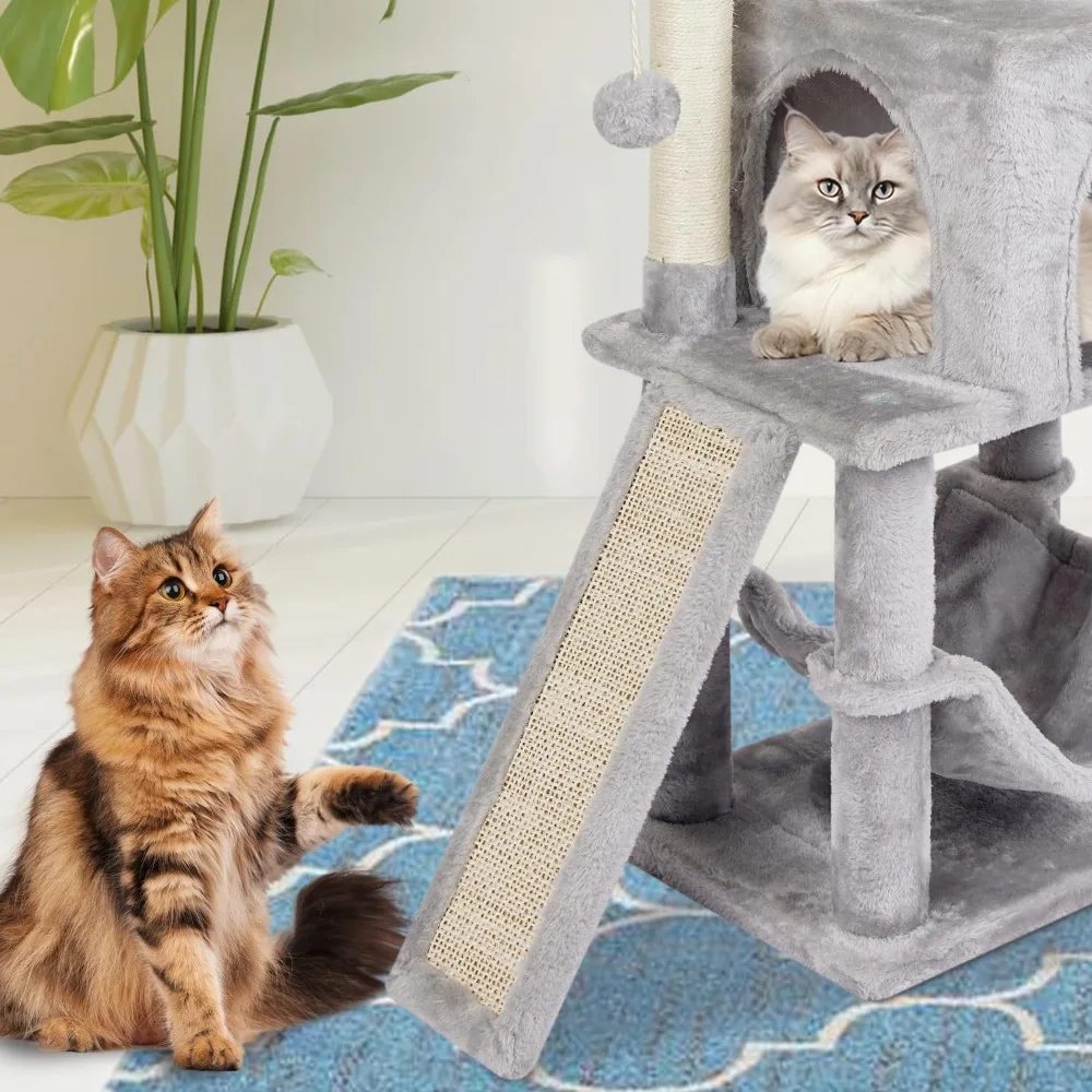 Grey Cute Cat Tree for Indoor Cat Tower with Scratching Post Modern Activity House Hammock Hanging Ball Condo with Board
Grey Cute Cat Tree for Indoor Cat Tower with Scratching Post Modern Activity House Hammock Hanging Ball Condo with Board