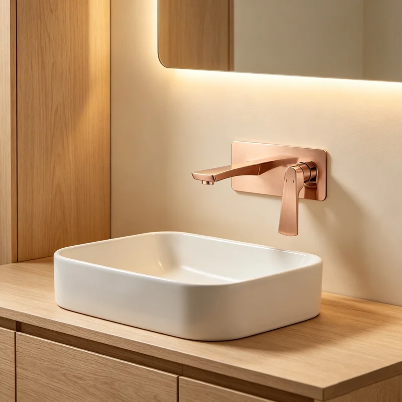Brushed rose gold wall mounted basin brass faucet with embedded hot and cold sink and concealed bathroom faucet tap
Brushed rose gold wall mounted basin brass faucet with embedded hot and cold sink and concealed bathroom faucet tap
