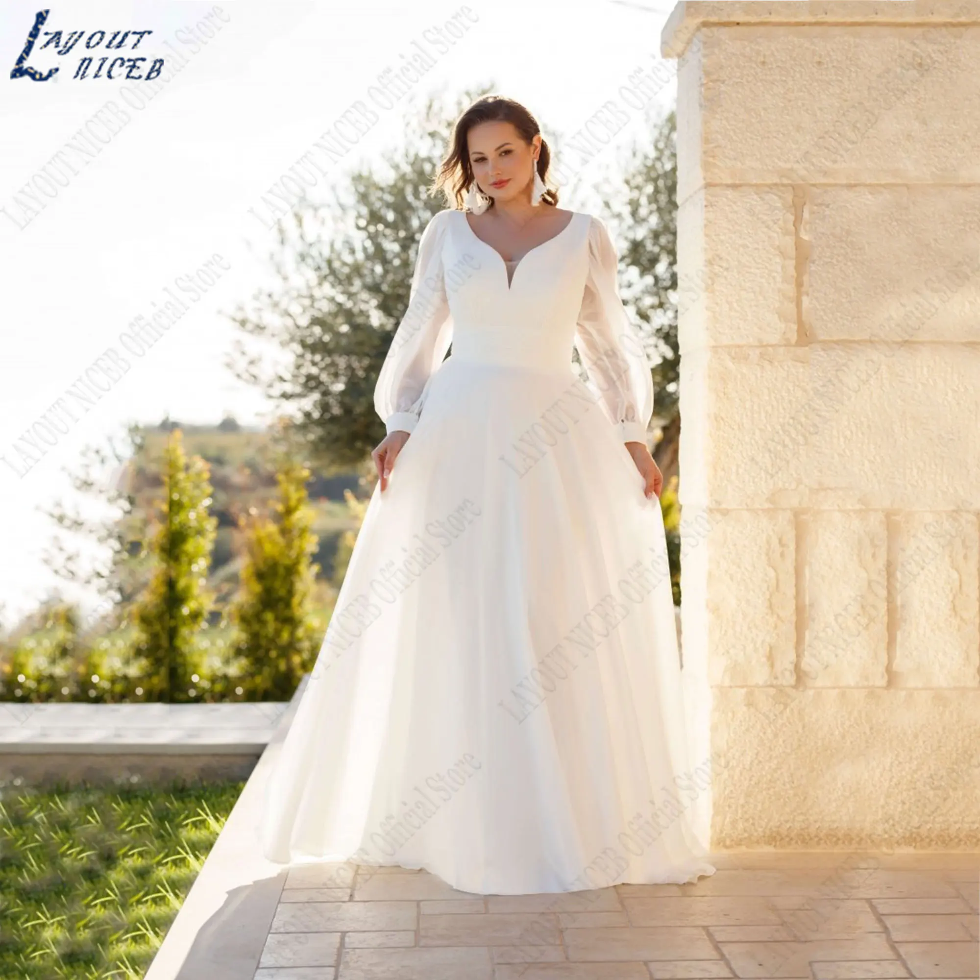 LAYOUT NICEB Satin Large Size Bride Gowns V-Neck A-Line Backless Wedding Dresses Long Puff Sleeves Back Buttons robe de mariée
LAYOUT NICEB Satin Large Size Bride Gowns V-Neck A-Line Backless Wedding Dresses Long Puff Sleeves Back Buttons robe de mariée