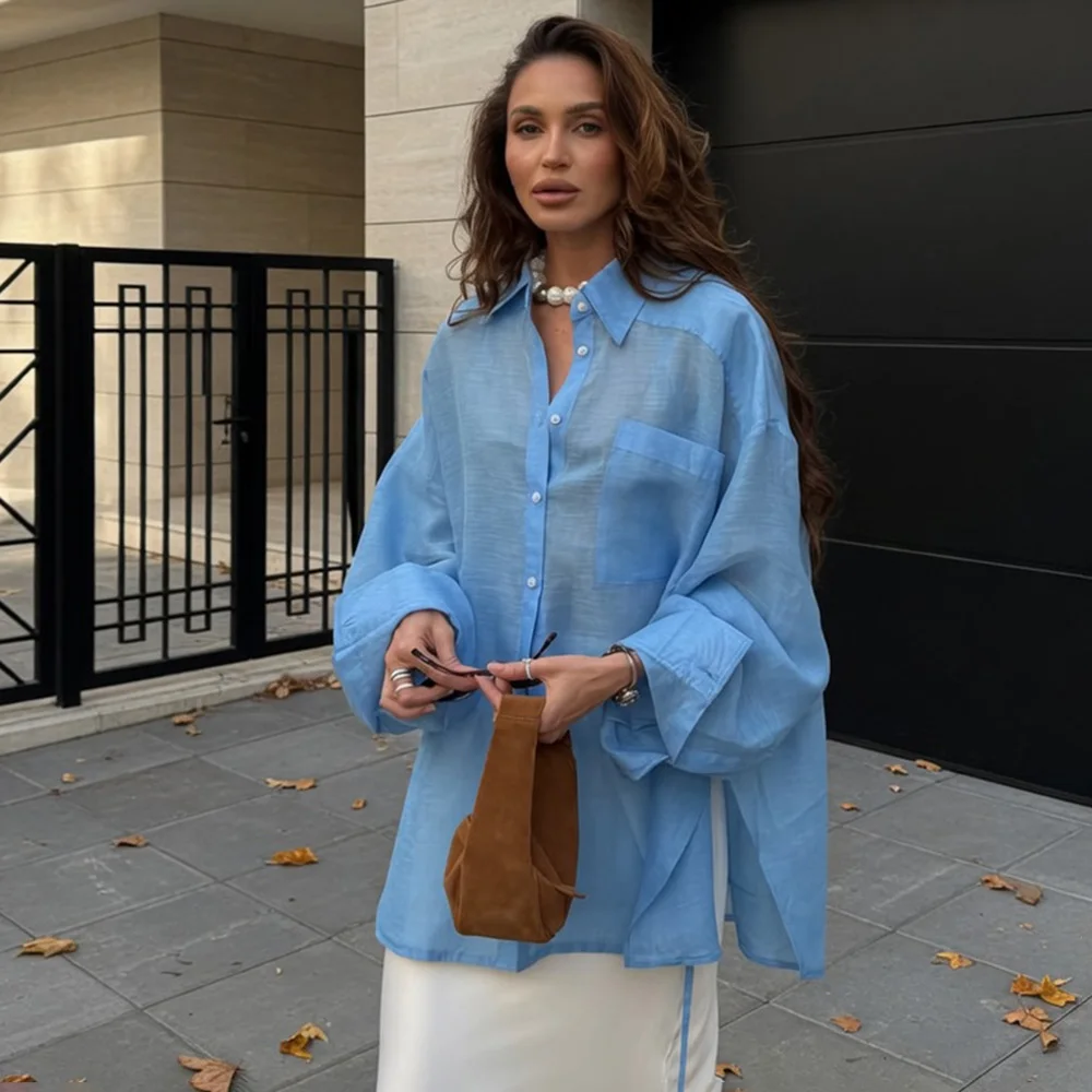 Talenza Autumn Women's Blouses Fashion Lapel Solid Casual Loose See Through Cardigan Tops New High Street Commuter Female Shirt
Talenza Autumn Women's Blouses Fashion Lapel Solid Casual Loose See Through Cardigan Tops New High Street Commuter Female Shirt