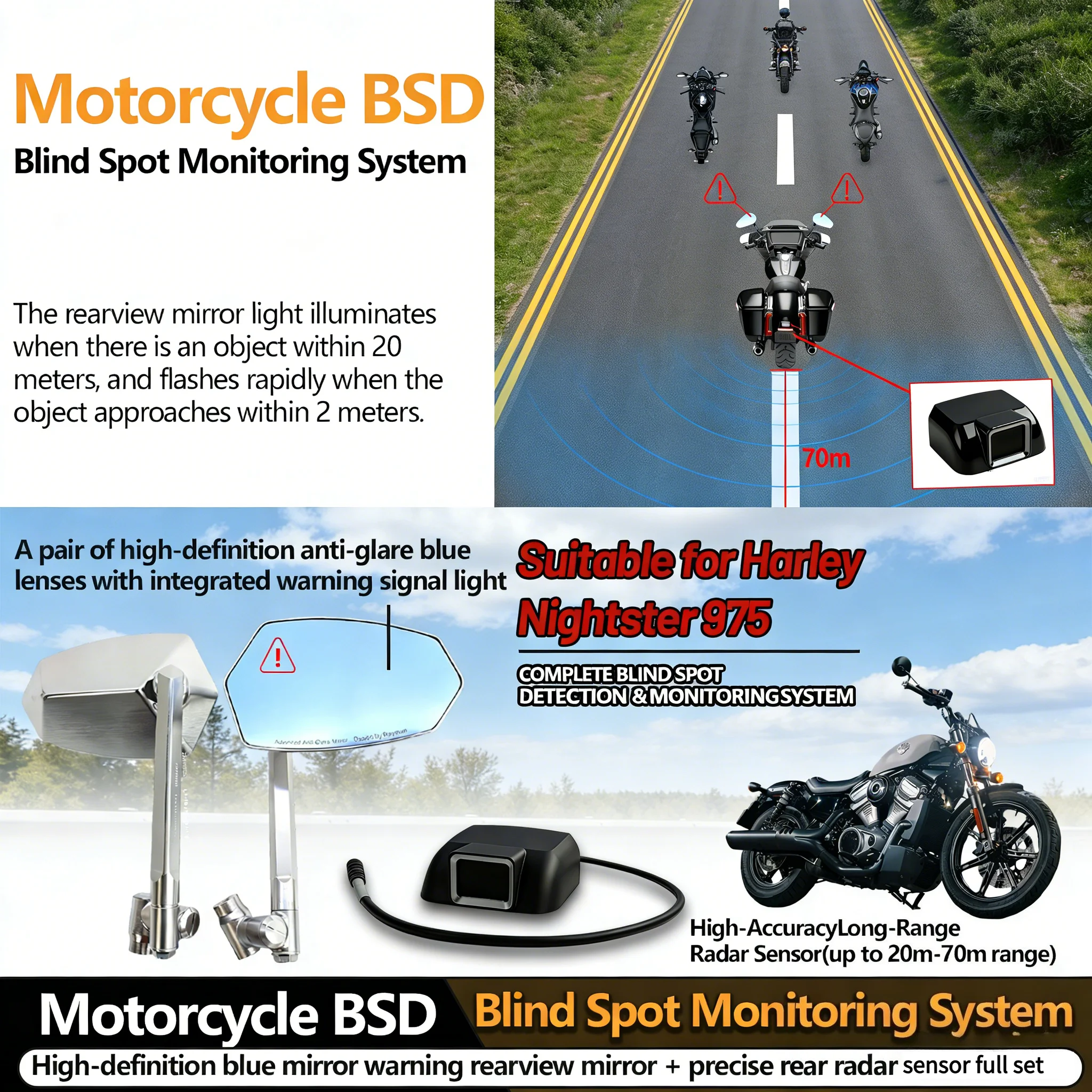 For Harley Nightster 975 Motorcycle blind spot warning radar rearview mirror 77G Millimeter-Wave Radar Collision Warning (RCW)
For Harley Nightster 975 Motorcycle blind spot warning radar rearview mirror 77G Millimeter-Wave Radar Collision Warning (RCW)