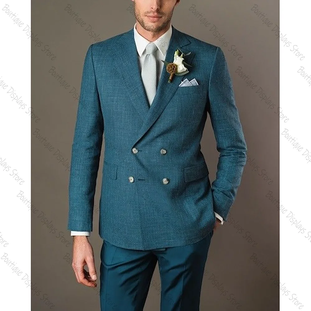 Blue Double Breasted Men Suit Peaked Lapel Business Casual Formal Costume Homme 2 Pcs Set Jacket Pants
Blue Double Breasted Men Suit Peaked Lapel Business Casual Formal Costume Homme 2 Pcs Set Jacket Pants