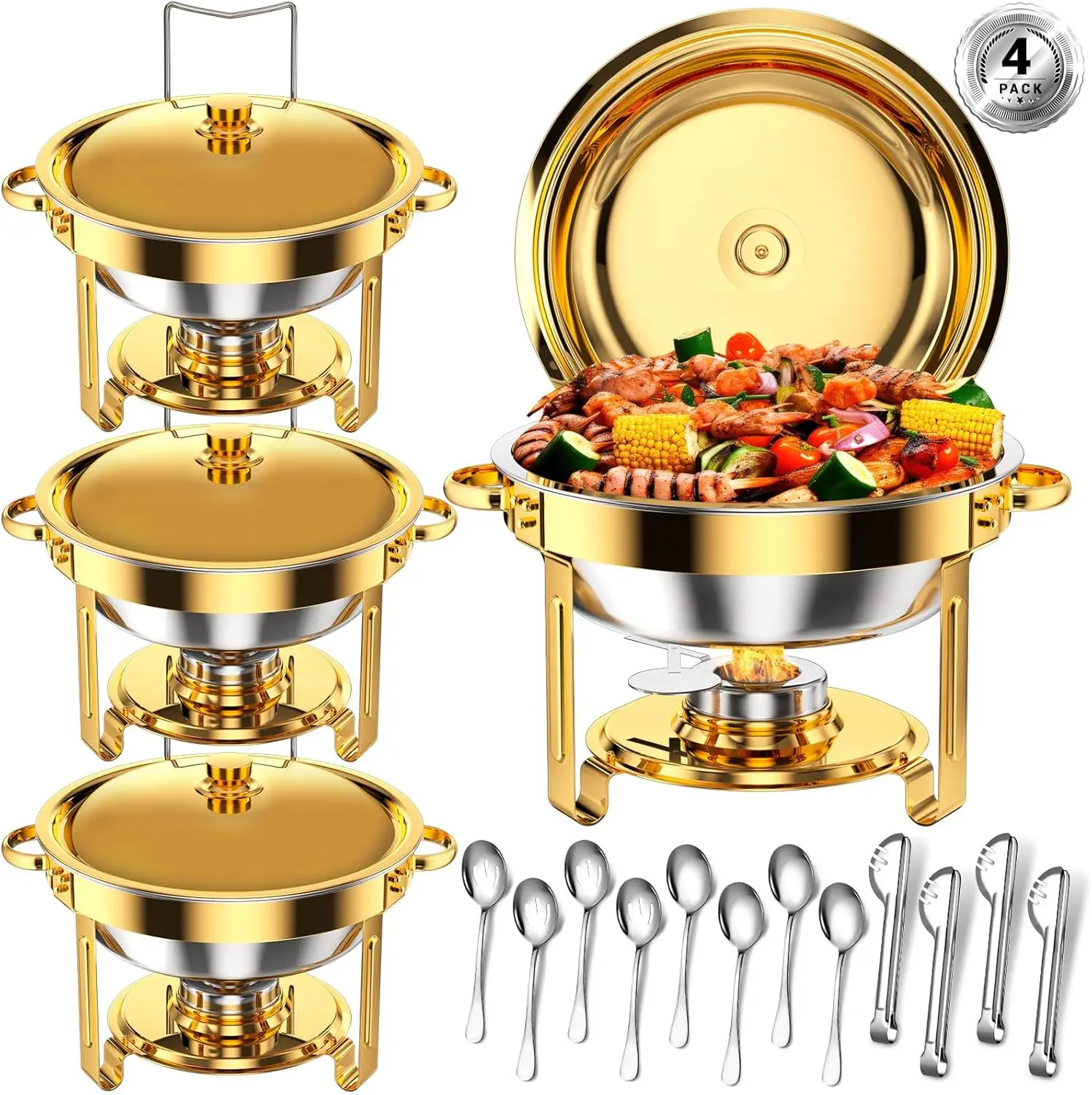 5 Qt Round Chafing Dishes Buffet Set 4 Pack Gold Stainless Steel Food Warmers for Parties Weddings
5 Qt Round Chafing Dishes Buffet Set 4 Pack Gold Stainless Steel Food Warmers for Parties Weddings