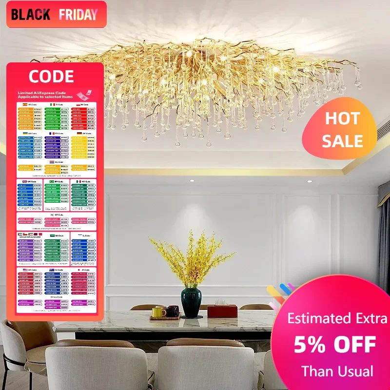 Modern Crystal LED Chandeliers Nodric Gold Sliver Luxury Ceiling Lamp for Living Room Kitchen Hotel Hall Indoor Decor FIxture
Modern Crystal LED Chandeliers Nodric Gold Sliver Luxury Ceiling Lamp for Living Room Kitchen Hotel Hall Indoor Decor FIxture