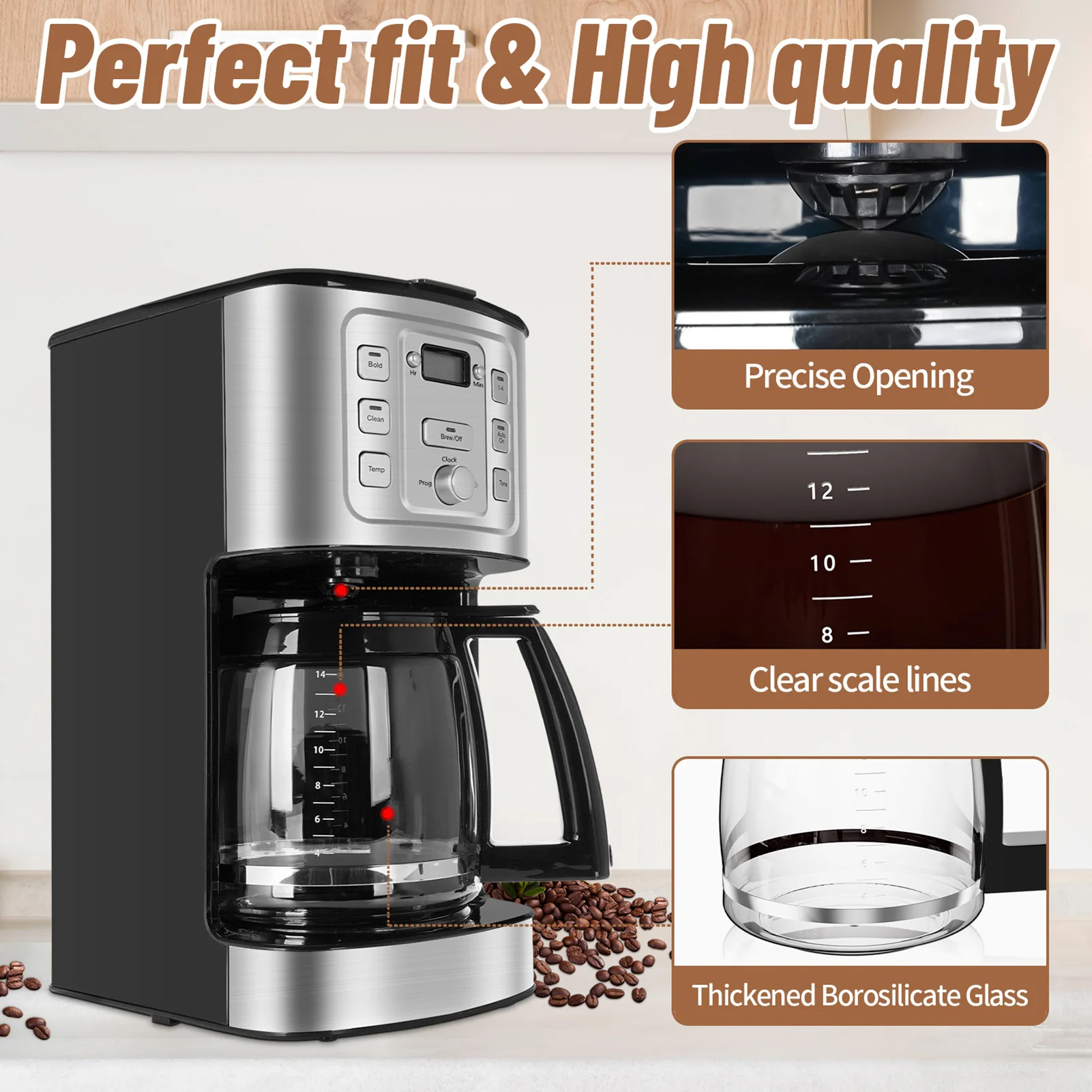 Applicable For Cuisinart Replacement Glass Pot Coffee Maker Accessories Black Coffee Pot Glass jug With Handle Drip Proof Spout
Applicable For Cuisinart Replacement Glass Pot Coffee Maker Accessories Black Coffee Pot Glass jug With Handle Drip Proof Spout