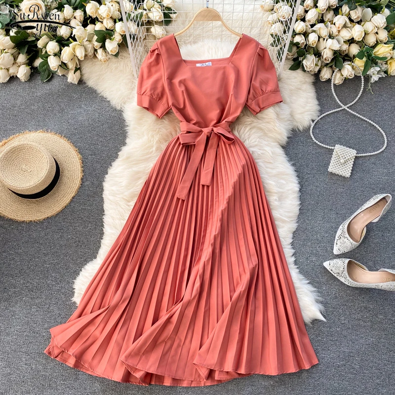 2023 Temperament Solid Office Lady Dress French Square Neck Short Sleeve Pleated Dress Casual Sashes Business Formal Dress 20856
2023 Temperament Solid Office Lady Dress French Square Neck Short Sleeve Pleated Dress Casual Sashes Business Formal Dress 20856