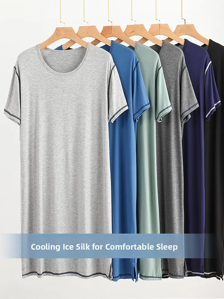 Modal Men's Short Sleeve Sleep Dress Summer Mid-Length round Neck Home Dress Large Size Loose Pure Color Robe Home Clothes
Modal Men's Short Sleeve Sleep Dress Summer Mid-Length round Neck Home Dress Large Size Loose Pure Color Robe Home Clothes