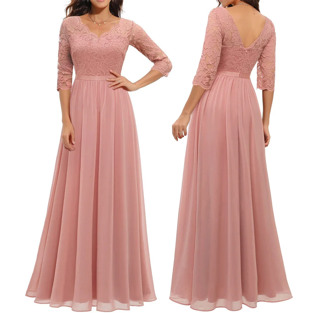 Sexy A Line Chiffon Lace Elegant V Neck 3/4 Sleeve Evening Bridesmaid Dresses Wedding Party Formal Prom Zipper Backless
Sexy A Line Chiffon Lace Elegant V Neck 3/4 Sleeve Evening Bridesmaid Dresses Wedding Party Formal Prom Zipper Backless