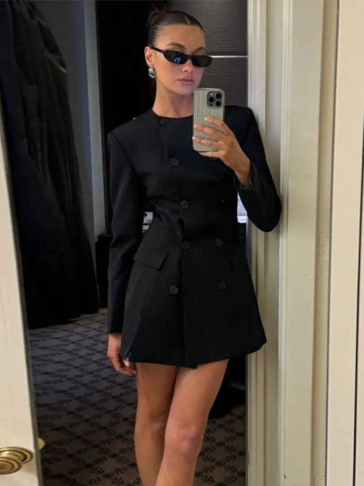 Retro Elegant Fashion Women's Coat Solid Color Slim Fit Round Neck Double Breasted Coats Women New Vintage Casual Outerwears
Retro Elegant Fashion Women's Coat Solid Color Slim Fit Round Neck Double Breasted Coats Women New Vintage Casual Outerwears