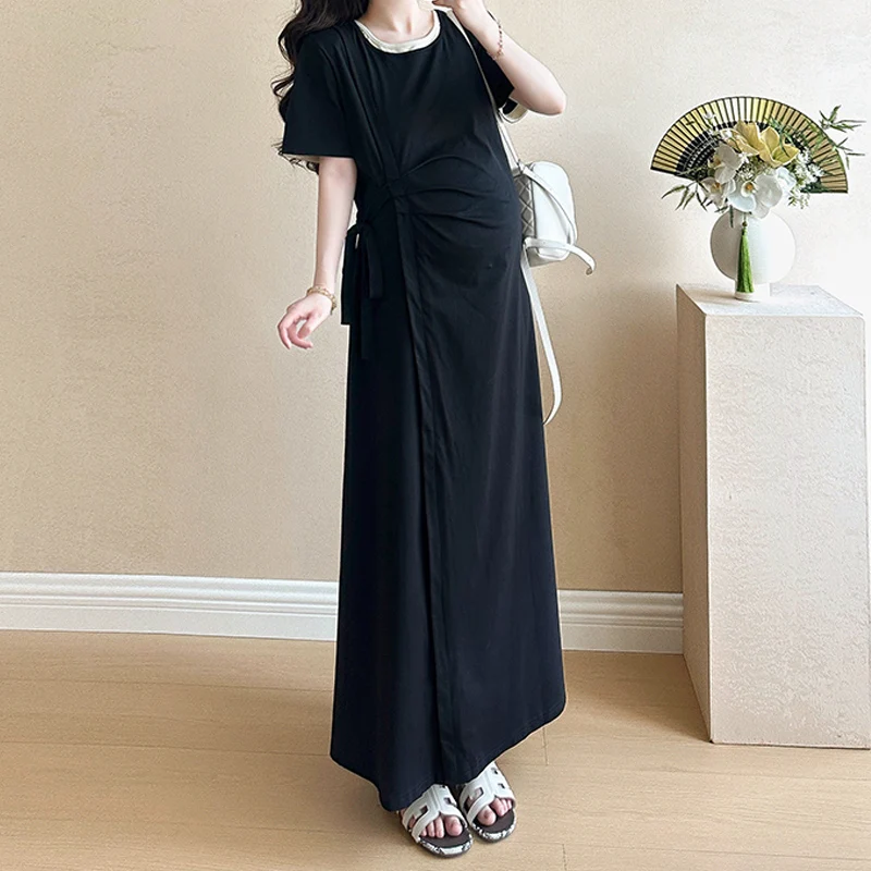 Pregnancy Dresses Solid Color Round Neck Slimming and Waist Cinching Long Maternity Short Sleeved Dress Elegant Loose Dress
Pregnancy Dresses Solid Color Round Neck Slimming and Waist Cinching Long Maternity Short Sleeved Dress Elegant Loose Dress