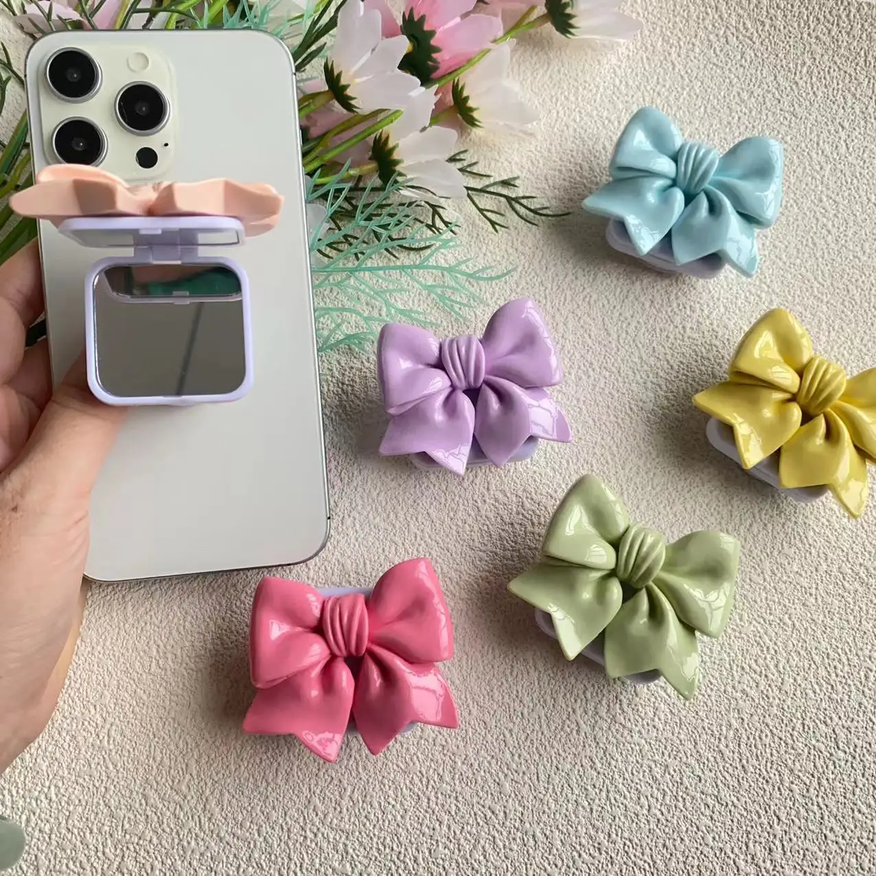Korean Cute Bow Portable Makeup Mirror Phone Holder Inflatable Adjustable Desktop Ring Stand for Iphone Grip Tok Folding Bracket
Korean Cute Bow Portable Makeup Mirror Phone Holder Inflatable Adjustable Desktop Ring Stand for Iphone Grip Tok Folding Bracket