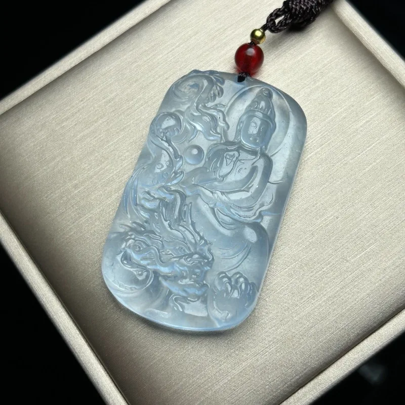 New High-ice Light Blue Royal Dragon Guanyin Pendant, Fashionable Classic Necklace.
New High-ice Light Blue Royal Dragon Guanyin Pendant, Fashionable Classic Necklace.