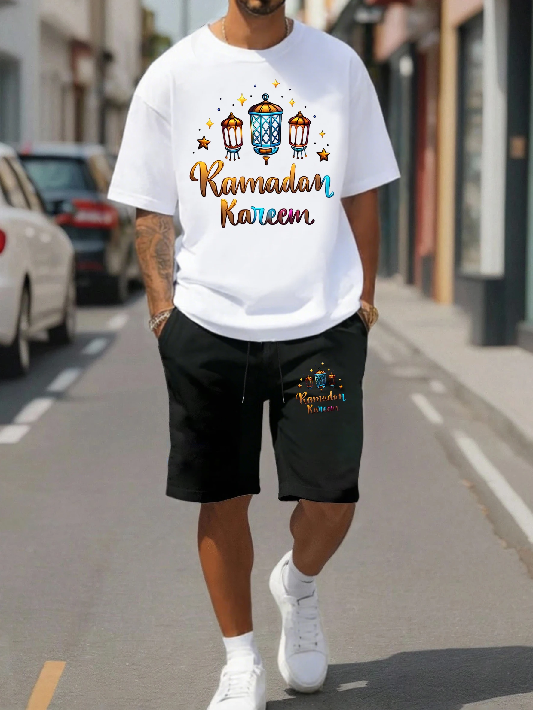 Ramadan Kareem Lantern Printed Mens T Shirt Suit All-Match Loose Tee Casual Drawstring Shorts Unisex Cotton Summer Streetwear
Ramadan Kareem Lantern Printed Mens T Shirt Suit All-Match Loose Tee Casual Drawstring Shorts Unisex Cotton Summer Streetwear