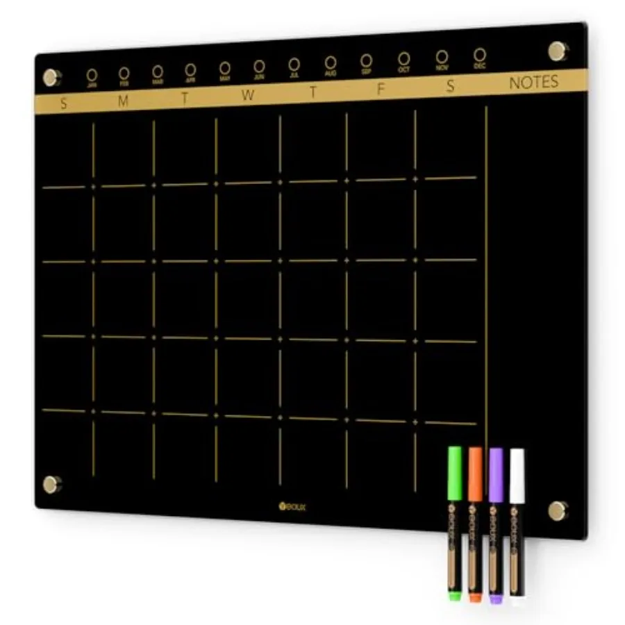 Black Glass Golden Monthly Dry Erase Calendar Whiteboard for Wall 17" x 23" Frameless Large Planner White Board for Home Kitche
Black Glass Golden Monthly Dry Erase Calendar Whiteboard for Wall 17" x 23" Frameless Large Planner White Board for Home Kitche