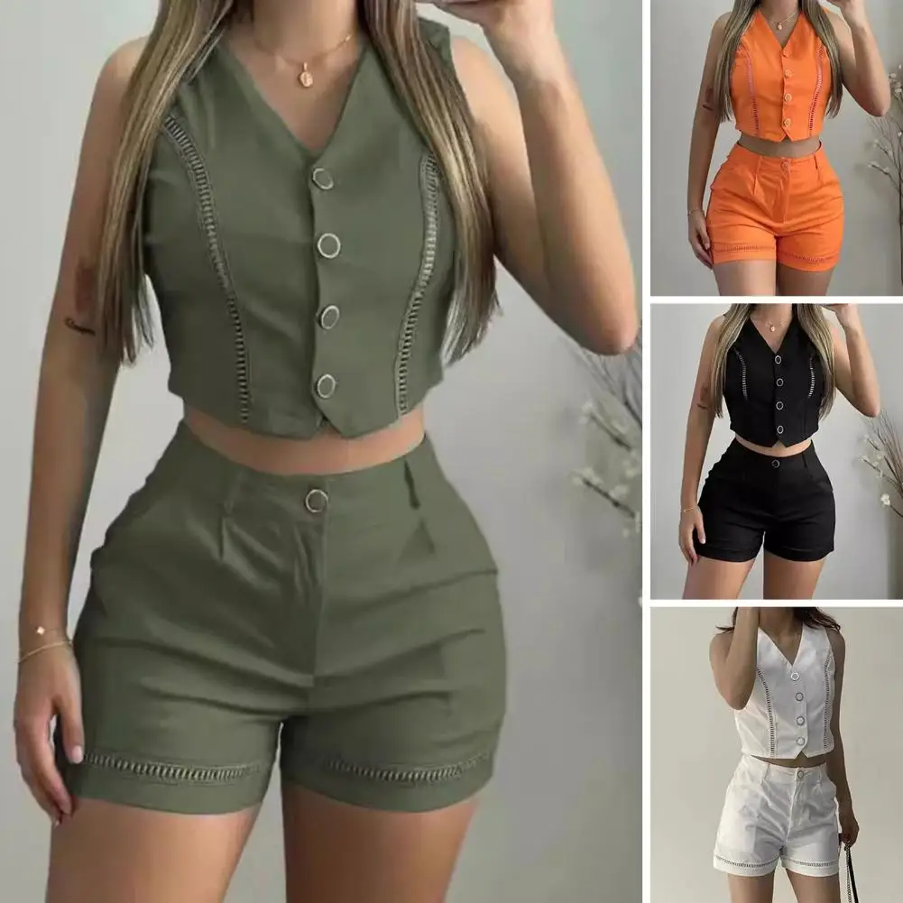 Women Two Piece Set Soft Fashion Women's Two Piece Set V-Neck Button Down Vest Shorts Set with Pocket Summer Casual Lady Outfit
Women Two Piece Set Soft Fashion Women's Two Piece Set V-Neck Button Down Vest Shorts Set with Pocket Summer Casual Lady Outfit