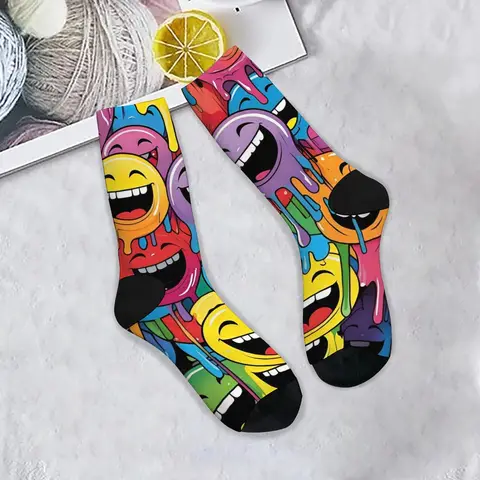 Happy Smiling Graffiti Herrensocken, Harajuku-Stil, Straße, Hip Hop, trendige Socken, neuartige lustige Kompressionssocken, verrückte Partygeschenke