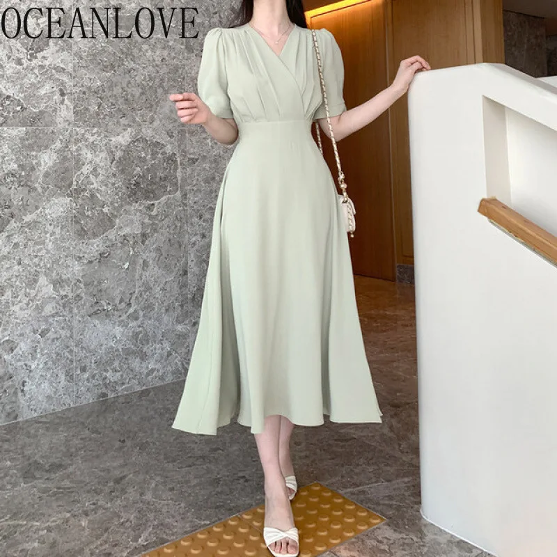 OCEANLOVE Women Dresses Elegant Puff Sleeve Solid V Neck Vestidos Mujer Spring Summer Korean Fashion Sweet A-line Long Dress
OCEANLOVE Women Dresses Elegant Puff Sleeve Solid V Neck Vestidos Mujer Spring Summer Korean Fashion Sweet A-line Long Dress