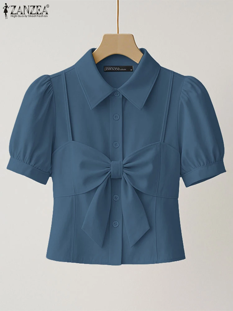 ZANZEA, повседневная свободная блузка с бантом, женская однотонная блузка с коротким рукавом, Blusas, мода 2025, туника с отложным воротником, летние топы с пышными рукавами
ZANZEA, повседневная свободная блузка с бантом, женская однотонная блузка с коротким рукавом, Blusas, мода 2025, туника с отложным воротником, летние топы с пышными рукавами