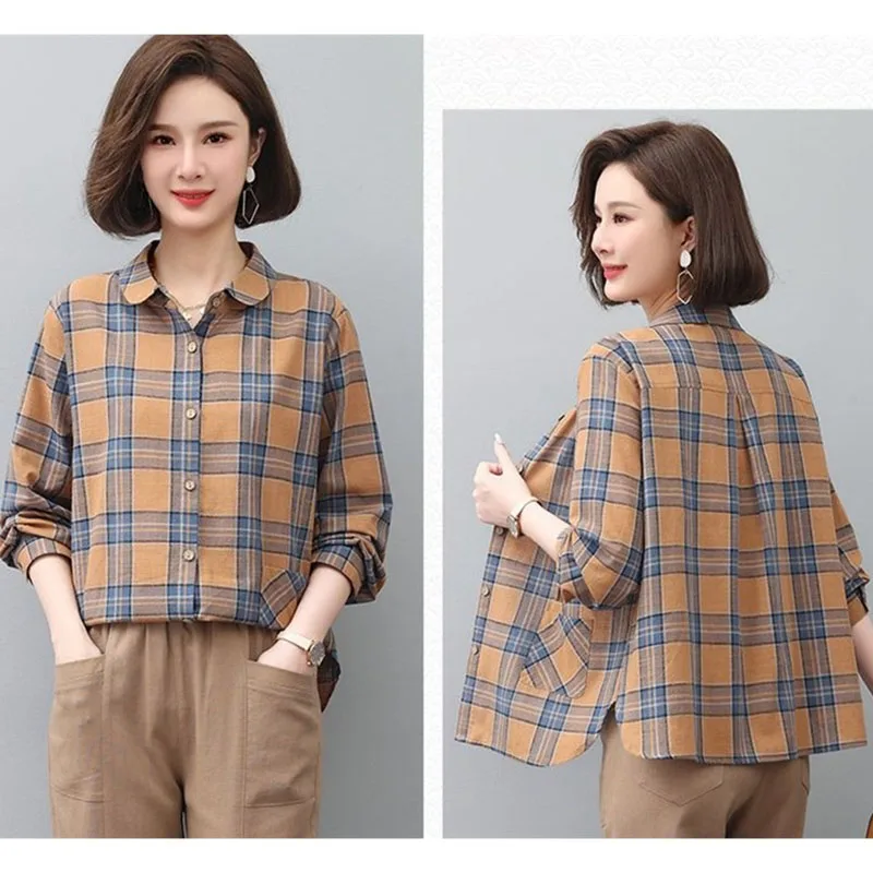 Middle Aged Mother Fashion Plaid Shirts Korean Ladies Long Sleeves Blouse Coat Spring Autumn Femme Casual Lapel Loose Shirts Top
Middle Aged Mother Fashion Plaid Shirts Korean Ladies Long Sleeves Blouse Coat Spring Autumn Femme Casual Lapel Loose Shirts Top