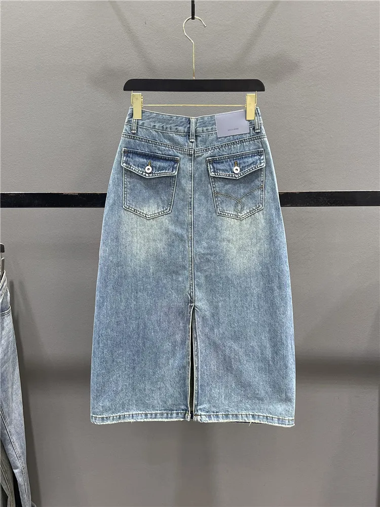 Retro Casual Pocket Denim Midi Skirt Women's Summer New All-Match Slimming Split Wraparound Skirt Casual Style mid Waist
Retro Casual Pocket Denim Midi Skirt Women's Summer New All-Match Slimming Split Wraparound Skirt Casual Style mid Waist