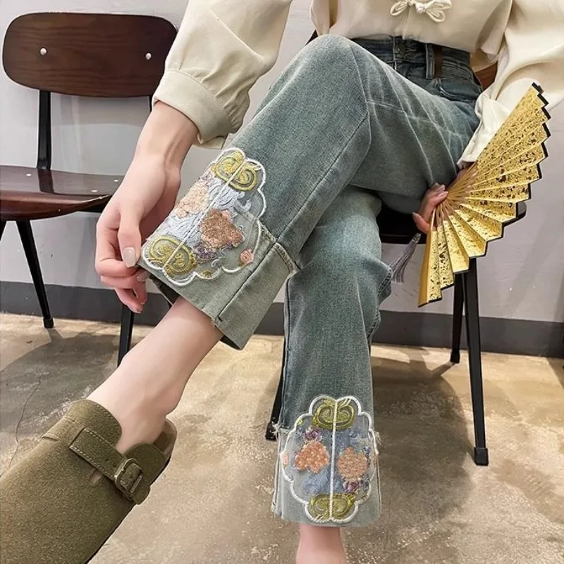Embroidered Denim Trousers Women's Spring Summer Thin High Waisted Slim New Jeans Chinese Straight Leg Ankle Length Pantalones
Embroidered Denim Trousers Women's Spring Summer Thin High Waisted Slim New Jeans Chinese Straight Leg Ankle Length Pantalones