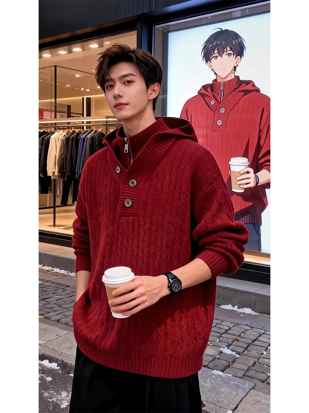 Красный вязаный свитер с воротником-стойкой в китайском зодиаке для мужчин, зимняя верхняя одежда, свободная посадка, корейский меховой воротник
Красный вязаный свитер с воротником-стойкой в китайском зодиаке для мужчин, зимняя верхняя одежда, свободная посадка, корейский меховой воротник