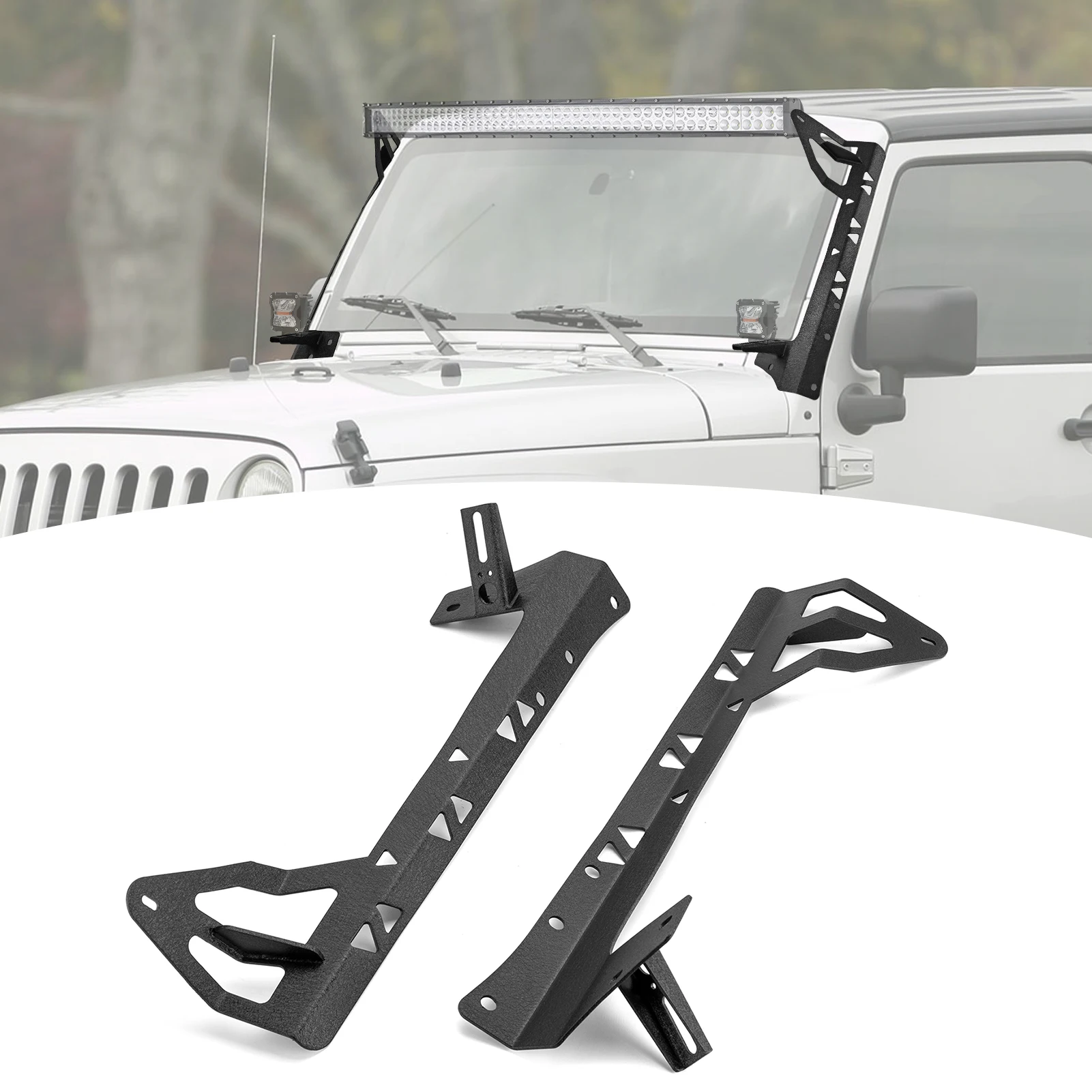 For Jeep Wrangler JK 2007-2017 Upper Windshield Pillar Roof LED Light Bar Mount Bracket Kit for 52" Straight / Curved Light Bars
For Jeep Wrangler JK 2007-2017 Upper Windshield Pillar Roof LED Light Bar Mount Bracket Kit for 52" Straight / Curved Light Bars