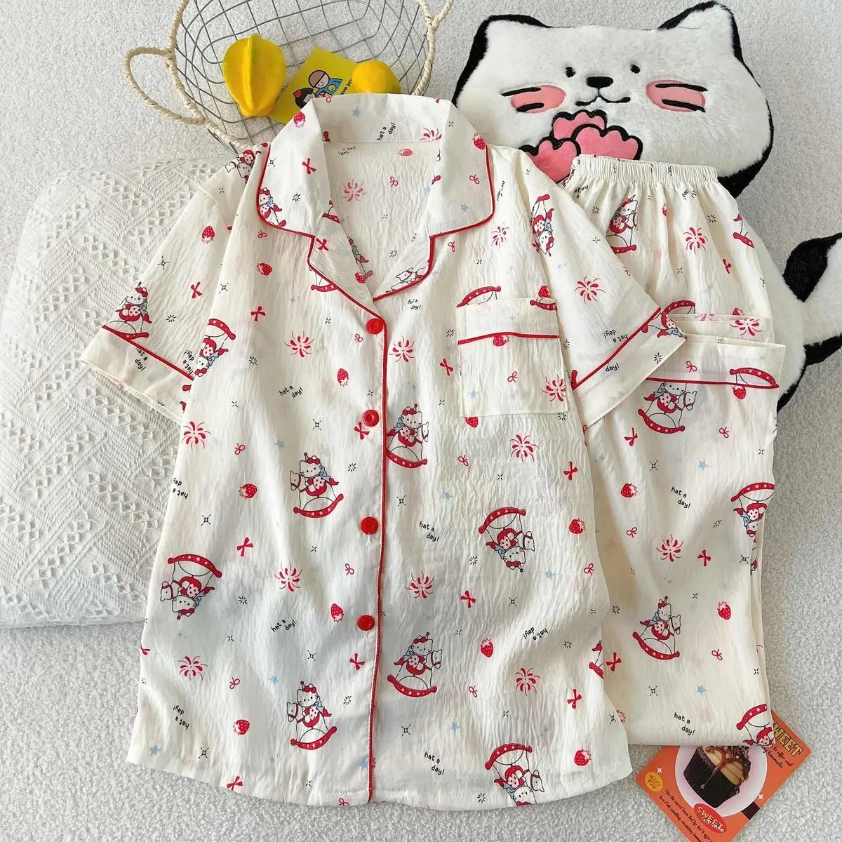 Пижама Sanrio Hello Kitty с короткими рукавами и брюками, летняя пижама, ночная рубашка с рисунком Kawaii, хлопковая ночная рубашка, домашняя одежда, комплект из 2 предметов
Пижама Sanrio Hello Kitty с короткими рукавами и брюками, летняя пижама, ночная рубашка с рисунком Kawaii, хлопковая ночная рубашка, домашняя одежда, комплект из 2 предметов
